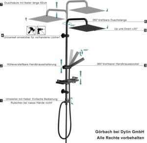 Colonne de douche pluie Gorbach sans robinet inox réglable