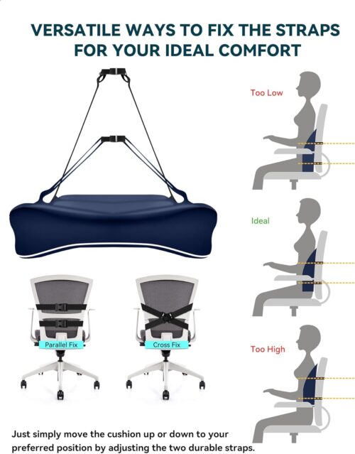 Travel Ease Coussin de Soutien Lombaire Ergonomique, Support Dorsal en Mousse a Memoire pour Siege de Voiture Chaise de Bureau, Doss