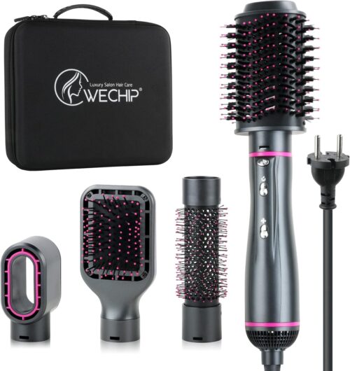 4 en 1 WeChip Brosse Soufflante, Brosse Chauffante pour secher, volumiser, lisser, boucler Ion negatif Brosse Seche Cheveux redu