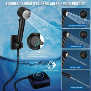 Spopal Camping Shower, 8000 mAh Portable Shower, Camping Shower Kit, Rechargeable Electric Shower Pump, with Smart Display and Sho
