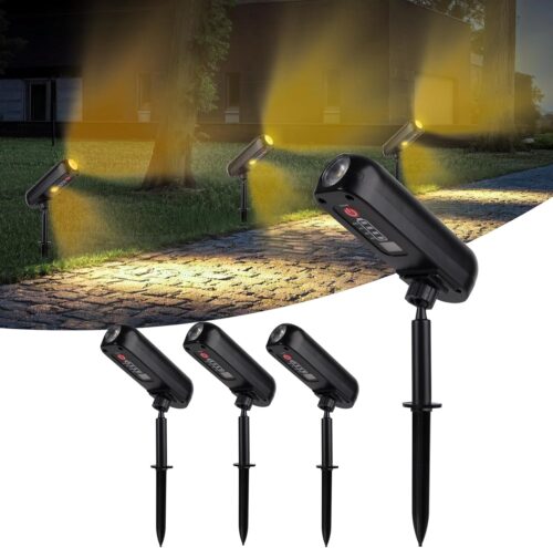 T-SUN Lot de 4 Spot Solaire 3000K Lampe Solaire Exterieur Etanche IP65 Projecteur Solaire Exterieur 2 Modes Eclairage Exterieur Sola