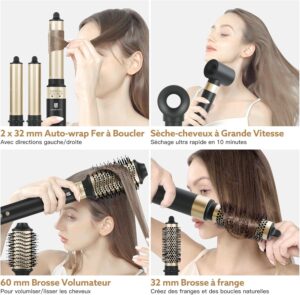 webeauty 5 en 1 Brosse Soufflante Air Styler, 110 000 RPM Seche-cheveux Ionique Haute Vitesse, sechage rapide, avec boucleur a