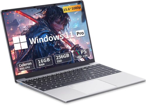 Moacreto 15.6 Inch Laptop, 16GB RAM 512GB SSD Celeron N95, Win11 Pro 1920 x 1080 IPS Full HD Screen, Fingerprint Unlock and Backlit