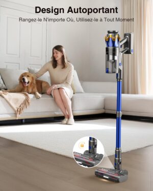 580W48KPA Aspirateur Balai sans Fil 65min, 1.6 L Aspirateur sans Fil Puissant avec Rechargeable Support Mural, Brosse Anti-Enmeleme