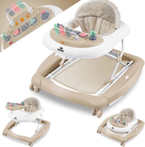 KIDIZ 4-in-1 Baby Walker Tilting Function Lounger with Wheels, Light, Music, Play Area, Dining Table, Folding Walker
