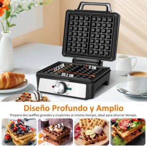 Aigostar Gaufrier pour 2 Gaufres Belges, 1600W, Plaques Profondes Antiadhesives, 20,2x17,2x2 cm, Gauffrier avec Temperature Reglable