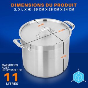 NutriChef Marmite 12 L en Acier Inoxydable - Grande Capacite pour Ragout, Soupe, Mijotage, Repartition Uniforme de la Chaleur, Compa