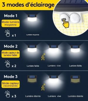 Lampe solaire extérieure détecteur de mouvement 248 LED 3 modes