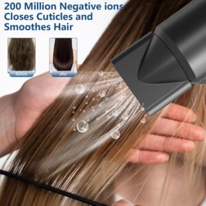 MMK Seche Cheveux, 200 Millions ionique Negatifs, Moteur sans Balais de 110 000 TRMin pour un Sechage Rapide, 57dB Faible Bruit Sec