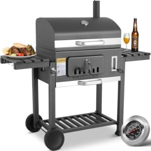 Barbecue au Charbon de Bois, XXL Grill a Charbon avec Couvercle, Barbecue Charbon de Bois Grande Taille avec Cheminee, Barbecue Char