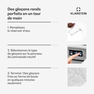 Machine à glaçons Klarstein 2,1 L, jusqu’à 12 kg