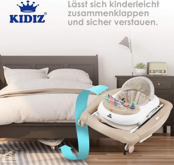KIDIZ 4-in-1 Baby Walker Tilting Function Lounger with Wheels, Light, Music, Play Area, Dining Table, Folding Walker
