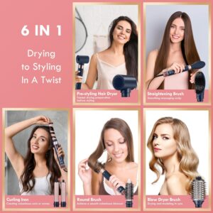 NDLT Seche Cheveux 6 en 1 Air Styling, Hair Styler Seche Cheveux, Brosse Seche Cheveux, Brosse Lissante, fer a Friser, Brosse Ronde