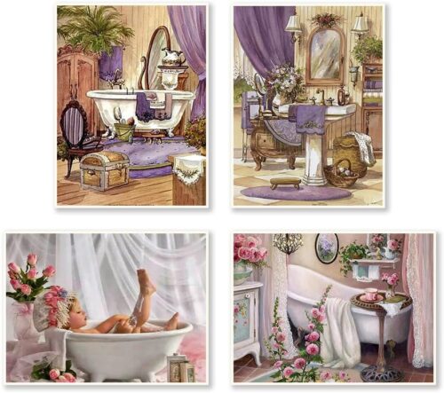 DCIDBEI 30x40CM 4 Pack Broderie Diamant Baignoire, Diamond Painting 5D Complet bebe ange, kit Strass Rond Cristal Art pour Decoratio