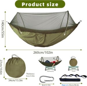 USHOP Hamac de Camping,Hamac d'exterieur avec moustiquaire,Hamacs de Voyage Ultra-Leger 260 140 cm,Nylon de Parachute Respirant a