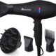 Basuwell Seche Cheveux Professionnel 2100W, Salon Seche-Cheveux avec Diffuseur,Peigne et Buse, Puissant AC Moteur (Noir)
