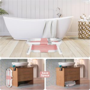 Baignoire bébé pliable avec thermomètre digital, coussin