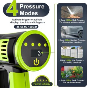 81-NyW17kxL._AC_SL1500_.jpg highsam Pressure Washer Nettoyeur haute pression sans fil 4 vitesses max. 120 bar avec 2 batteries 4,0 Ah, buse rotative 6 en 1 et 1