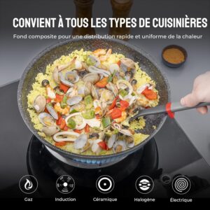 Fadware Lot de 3 poeles - 20 24 28 cm - Avec poignee amovible - Pour tous les types de feux dont induction - Revetement anti-adh