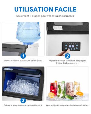 Machine à glaçons commerciale CREWORKS 58 kg/24h LCD