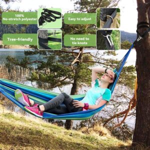 BUOAZR Hamac d'exterieur de Camping 2 Personnes(300 x 150 cm), 270 kg Capacite de Charge, 2 Mousquetons de qualites, 2 Sangles de Ny