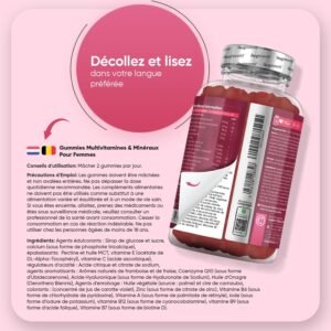 Gummies multivitamines femme – 13 vitamines, goût fraise, 90
