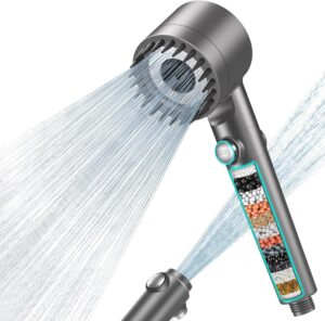 MEKO Anti-Limescale Shower Head with 15 Steps Filter and Hose 1.5 m Water Saving Shower Head High Pressure Shower Filter 3 1 Jet T