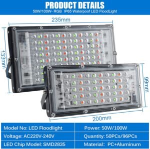 8114XwweCvL._AC_SL1500_.jpg Eleganted Projecteur LED RGB Exterieur 100W, 2pcs Projecteur Led Couleur Spot LED Exterieur de Jardin 16 Couleurs 4 Modes avec Telec