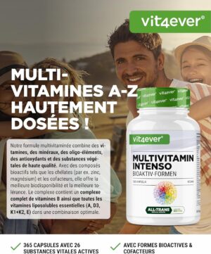 Multivitamines A-Z, 365 gélules, 26 bioactives, haute dose