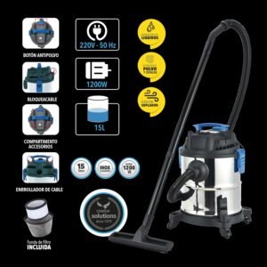 Bikain DIPL15L, 3 en 1-Liquide, Cendres et Poussiere-Haute Puissance 1200W-Fonction Souffleur-15 litres-Aspirateur Eau et Sec avec R
