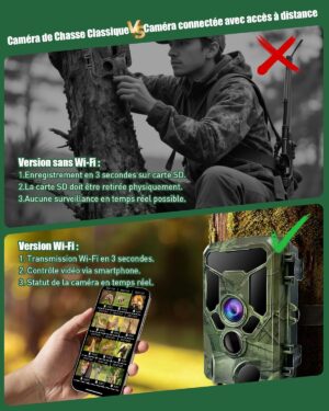 Caméra de chasse 4K HAZA Wi‑Fi, détection de mouvement