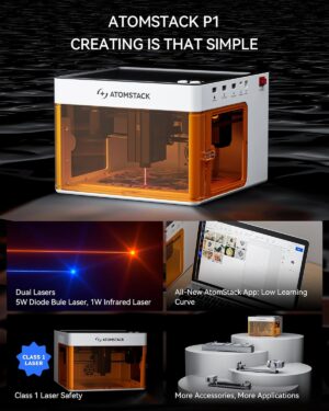 Atomstack P1 Graveur Laser a Double Module, Diode Bleue de 5W et Infrarouge de 1,2W, Portable Graveuse Decoupe Laser CoreXY, Applica