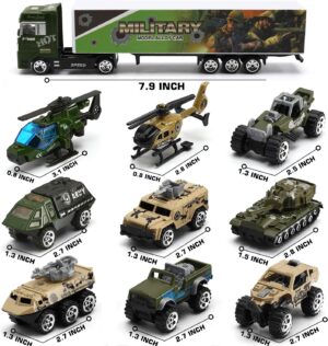 26 in 1 Military Truck with Soldier Set, Mini Military Diecast Vehicle in Carrier Truck, Army Toy Double Sided Transport Vehicle for