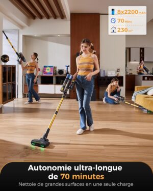 Proscenic P15 Aspirateur Balai sans Fil, 580W50Kpa70Min Aspirateur Sans Fil Puissant,Brosse Anti-Enchevetrement,Autoportante,Teles
