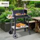 Barbecue au charbon Outsunny réglable étagères & roulettes