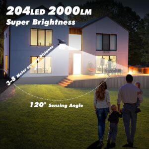 Pxwaxpy Lampe Solaire Exterieur Detecteur de Mouvement, 3 Modes204LED2000LM Lumiere Solaire Exterieure etanche IP65 eclairage Ex