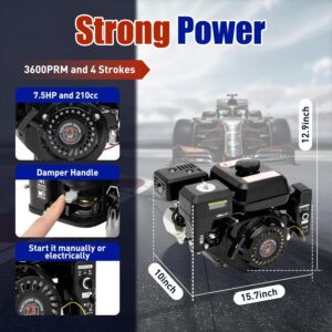 Moteur a essence 7,5 CV avec demarreur electronique, moteur kart a 4 temps avec refroidissement a air, demarrage electrique Pull Sta