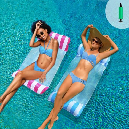 Gigmeta Lot de 2 Hamac pour Piscine, Matelas Gonflables, 4 en 1 Flottant de Inclinable Flotteur Hamac, Hamac d'eau, Bouees, Accessoi