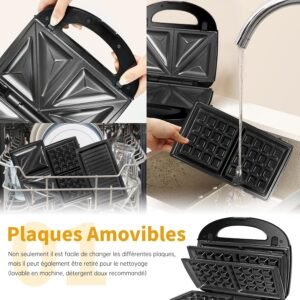 Gotoll Appareil a Croques Monsieur Gaufrier 3 en 1 Machine a Sandwich Maker Gauffre Presse Toaster Pain Plaques Remplacables 750W -