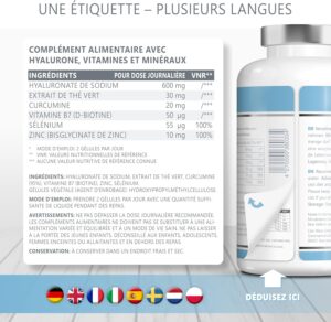 814UFigTu3L._AC_SL1500_.jpg 180 Gelules d'Acide Hyaluronique haute dose avec Zinc - 600mg Hyaluron avec Curcumine et Extrait de The Vert Capsules d'Hyaluron v