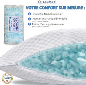 FacilCasa Oreiller a Memoire de Forme Ergonomique pour Cervicales Douloureuses Coussin Oreiller a Flocons de memoire Hauteur REGLA