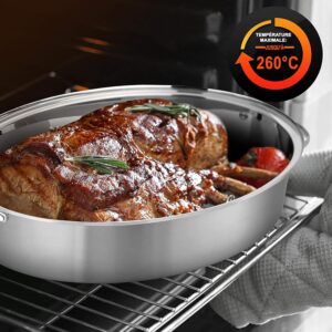 NutriChef Plat Four de Rotissage Ovale51 cm avec Grille et Couvercle - Plat Inox en Acier Inoxydable de Haute Qualite avec Poignees