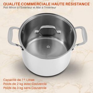 Nutrichef Marmite en Acier Inoxydable-11 Litres-Marmite Inox-Acier Inoxydable de Qualite Alimentaire-Induction Lourde-Faitout-Grande