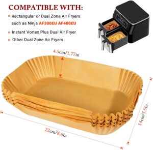 100 Pcs Papier Cuisson Air Fryer, Rectangle 1422 CM Papier Air Fryer Pour Ninja, Philips, Qualite Alimentaire Papier Sulfurise, Pap