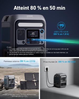 Anker SOLIX C300 Portable Power Station, 288Wh LiFePO4 Battery, 300W Solar Generator (Peak 600W), 140W Bilateral Charging, Camping,