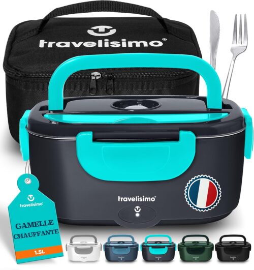 TRAVELISIMO Gamelle Chauffante 80W Lunch Box Chauffante 1,5L Marmite Electrique 3 en 1 220V 24V 12V, Gamelle Chauffante Allume Cigar