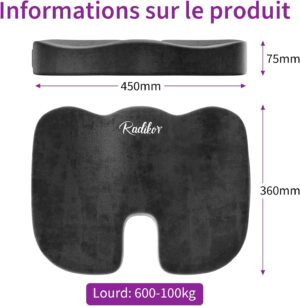 Coussin coccyx Radikor en mousse à mémoire antidérapant