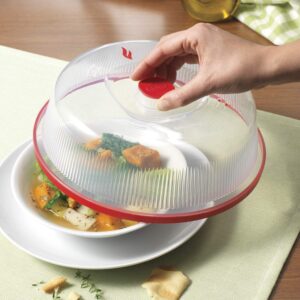 Snips, Cloche Alimentaire pour Micro-ondes, Cloche Couvre Plat 26,2 x 26,2 x 7,6, Couleur Rouge et Transparent, Made in Italy