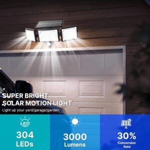 Lot de 2 Lampes Solaires Exterieur Puissante - 304LED Projecteur Lumiere Solaire Exterieure avec Detecteur de Mouvement, 3000LM, 3