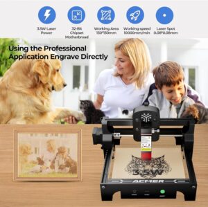 Acmer S1 Graveur Laser, DeCoupeuse Et Graveuse Laser Haute PreCision 2500 MW, Surface De Travail Portable 130 X 130 MM Convient Au B